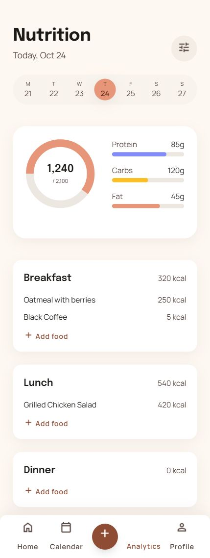 TrackFlow nutrition screen