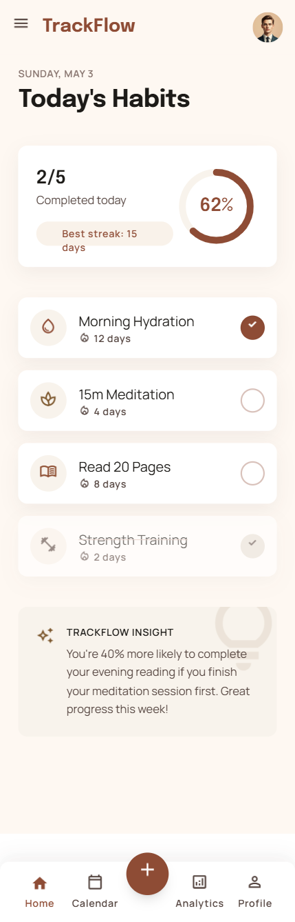 TrackFlow home dashboard